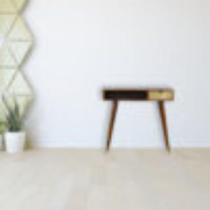 Sunrise Gold Carved Writing Desk | Solid Mango Wood | Chestnut Finish | Home Office Table