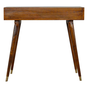 Sunrise Gold Carved Writing Desk | Solid Mango Wood | Chestnut Finish | Home Office Table