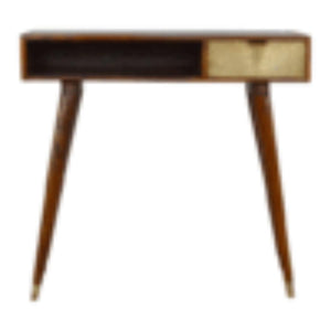 Sunrise Gold Carved Writing Desk | Solid Mango Wood | Chestnut Finish | Home Office Table