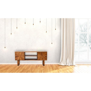 Sunrise Media Unit | Solid Mango Wood | Chestnut Finish | Carved Storage