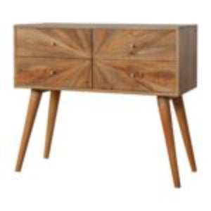 Sunrise Pattern Console Table | Solid Mango Wood | Carved Hallway Furniture