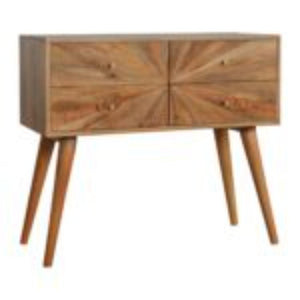 Sunrise Pattern Console Table | Solid Mango Wood | Carved Hallway Furniture