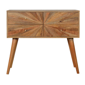 Sunrise Pattern Console Table | Solid Mango Wood | Carved Hallway Furniture