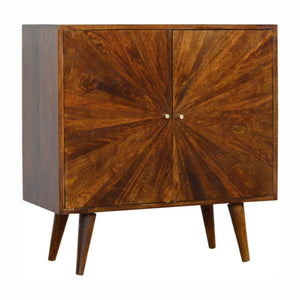 Sunrise Storage Cabinet | Solid Mango Wood | Chestnut Finish | Patterned Design