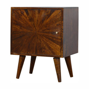 Sunrise Door Bedside Table | Solid Mango Wood | Chestnut Finish | Compact Storage