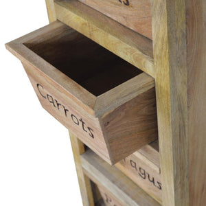 Tall Kitchen Storage Cabinet | Solid Mango Wood | Oak Finish | 4 Utility Bin Organiser