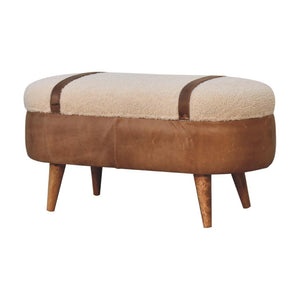 Tan Buffalo Leather & Bouclé Nordic Bench | Mixed Texture Upholstery | Modern Seating