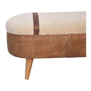 Tan Buffalo Leather & Bouclé Nordic Bench | Mixed Texture Upholstery | Modern Seating