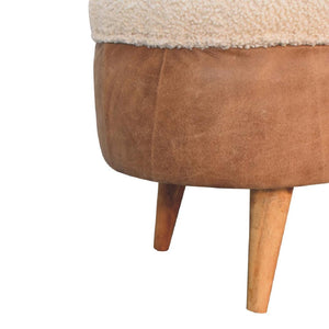 Tan Buffalo Leather & Bouclé Nordic Bench | Mixed Texture Upholstery | Modern Seating