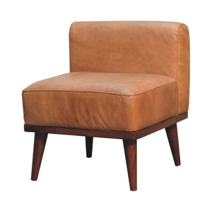 Tan Buffalo Leather Backrest Footstool | Solid Mango Wood | Chestnut Finish | Nordic Legs