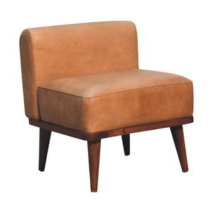 Tan Buffalo Leather Backrest Footstool | Solid Mango Wood | Chestnut Finish | Nordic Legs