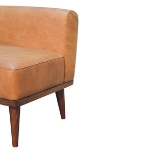 Tan Buffalo Leather Backrest Footstool | Solid Mango Wood | Chestnut Finish | Nordic Legs