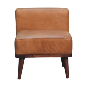 Tan Buffalo Leather Backrest Footstool | Solid Mango Wood | Chestnut Finish | Nordic Legs