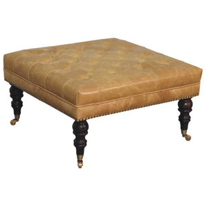 Tan Leather Upholstered Ottoman | Footstool | Accent Seat