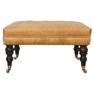 Tan Leather Upholstered Ottoman | Footstool | Accent Seat