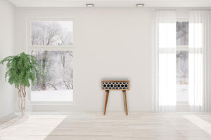 Tapered Bone Inlay Bedside Table | Solid Mango Wood | Oak Finish | Drawer & Shelf