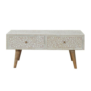 Taupe Floral Bone Coffee Table | Decorative Pattern | Statement Living Room Table