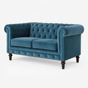Teal Chesterfield Sofa | Velvet Upholstery | Solid Mango Wood Frame | Classic Seating