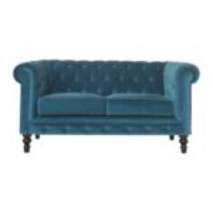 Teal Chesterfield Sofa | Velvet Upholstery | Solid Mango Wood Frame | Classic Seating