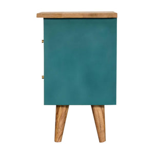 Teal Hand-Painted Bedside Table | Artisan Finish | Compact Bedroom Storage