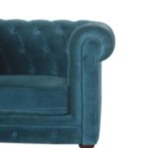 Teal Velvet Chesterfield Armchair | Solid Mango Wood Frame | Classic Accent Seating