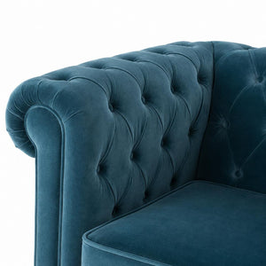 Teal Velvet Chesterfield Armchair | Solid Mango Wood Frame | Classic Accent Seating