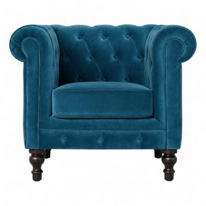 Teal Velvet Chesterfield Armchair | Solid Mango Wood Frame | Classic Accent Seating