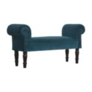 Teal Velvet Hallway Bench | Solid Mango Wood Frame | Upholstered Accent Seating