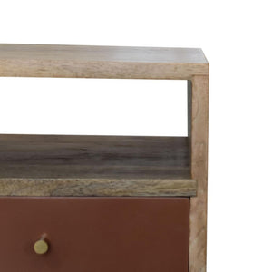 Terracotta Mini Bedside Table | Solid Mango Wood | Brick Red Drawer | Oak Finish