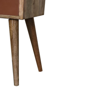 Terracotta Mini Bedside Table | Solid Mango Wood | Brick Red Drawer | Oak Finish
