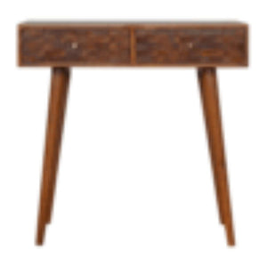 Tile Carved Console Table | Solid Mango Wood | Chestnut Finish | Hallway Storage