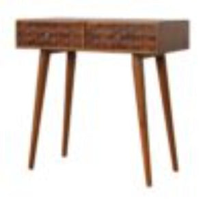 Tile Carved Console Table | Solid Mango Wood | Chestnut Finish | Hallway Storage