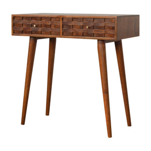 Tile Carved Console Table | Solid Mango Wood | Chestnut Finish | Hallway Storage