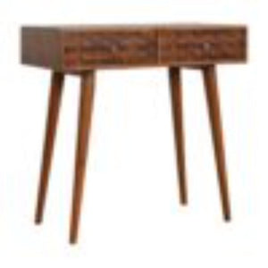 Tile Carved Console Table | Solid Mango Wood | Chestnut Finish | Hallway Storage