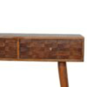 Tile Carved Console Table | Solid Mango Wood | Chestnut Finish | Hallway Storage