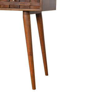 Tile Carved Console Table | Solid Mango Wood | Chestnut Finish | Hallway Storage