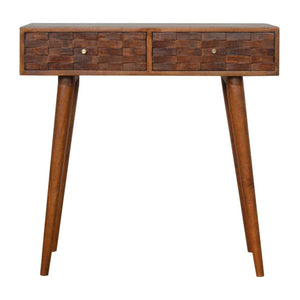 Tile Carved Console Table | Solid Mango Wood | Chestnut Finish | Hallway Storage