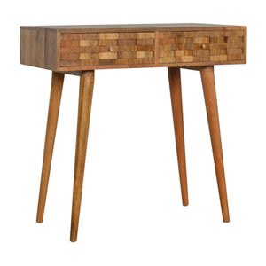 Tile Carved Console Table | Solid Mango Wood | Natural Finish | Hallway Display Table