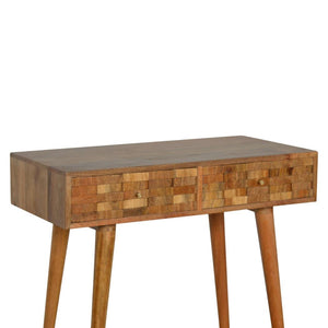 Tile Carved Console Table | Solid Mango Wood | Natural Finish | Hallway Display Table