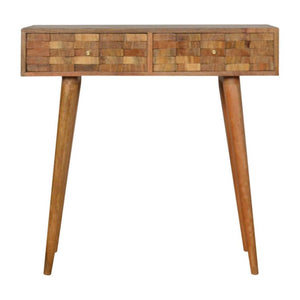 Tile Carved Console Table | Solid Mango Wood | Natural Finish | Hallway Display Table