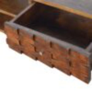 Tile Carved TV Unit | Solid Mango Wood | Chestnut Finish | Media Storage Console