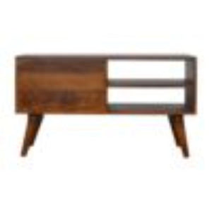 Tile Carved TV Unit | Solid Mango Wood | Chestnut Finish | Media Storage Console