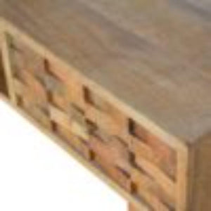 Tile Carved Writing Desk | Solid Mango Wood | Open Storage Slot | Artisan Office Table