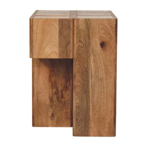 Travertine Top Block Side Table | Sculptural Stone Accent Table