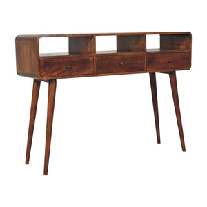 Triple Curved Console Table | Chestnut Finish | Sculptural Hallway Storage