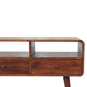 Triple Curved Console Table | Chestnut Finish | Sculptural Hallway Storage