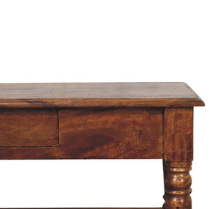 Turned-Leg Coffee Table | Solid Mango Wood | Chestnut Finish | 2 Drawers