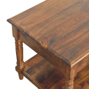 Turned-Leg Coffee Table | Solid Mango Wood | Chestnut Finish | 2 Drawers