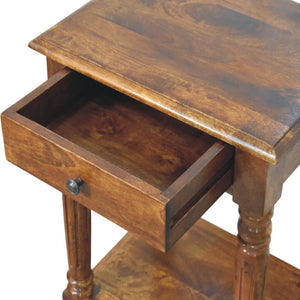 Turned Legs Chestnut Side Table | 1 Drawer Storage | Classic Timber Accent Table