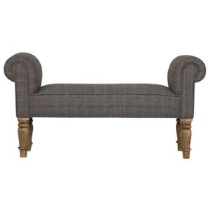 Tweed Bedroom Bench | Solid Mango Wood | Oak Finish | Upholstered Hallway Bench